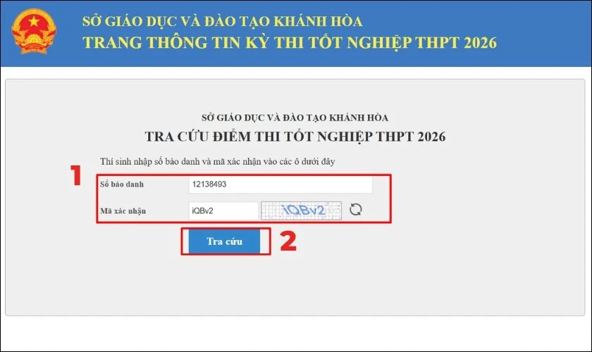 Tra cứu điểm thi tốt nghiệp THPT Khánh Hòa