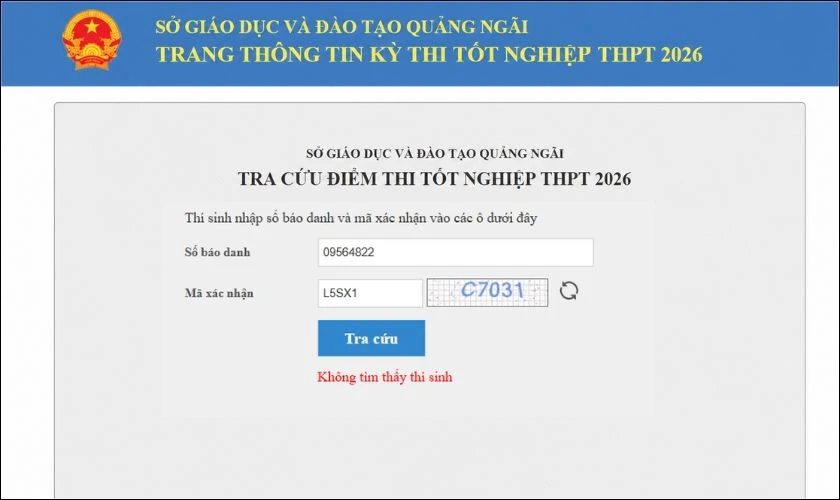 Lỗi thường gặp khi tra cứu điểm thi tốt nghiệp THPT Quảng Ngãi