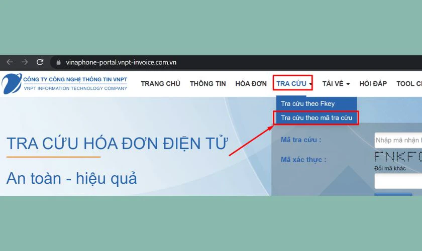 Tra cứu ho&aacute; đơn VNPT bằng m&atilde; tra cứu