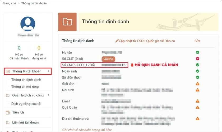 Chọn mục Thông tin tài khoản