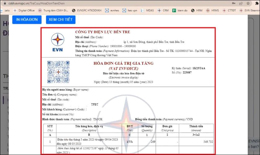 Kiểm tra thông tin và xem tiền điện từ hóa đơn xem có đúng hay không