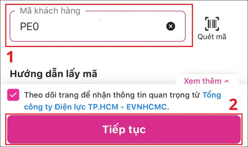 Tra cứu hóa đơn điện theo mã khách hàng bằng ví điện tử