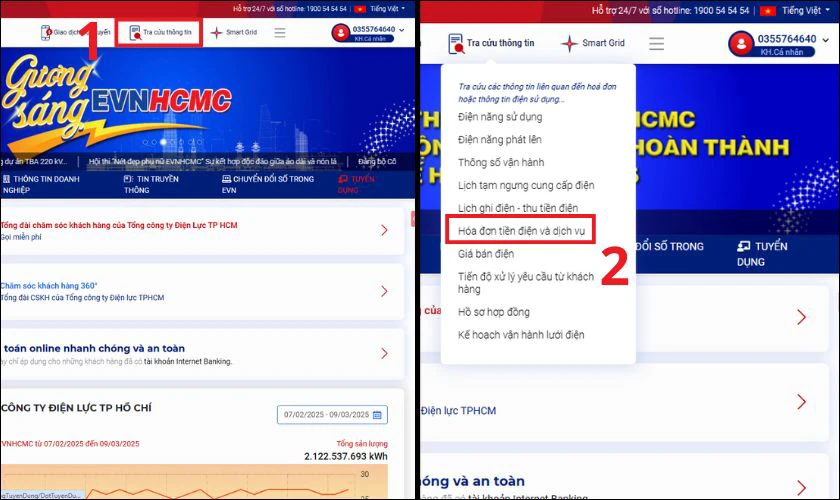 Tra cứu hóa đơn tiền điện theo mã khách hàng