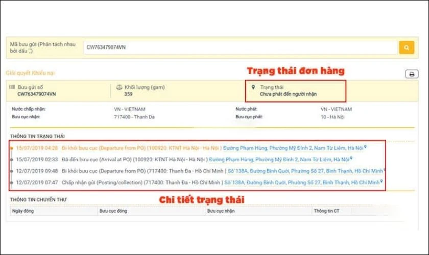 Kiểm tra thông tin đơn hàng được trả về