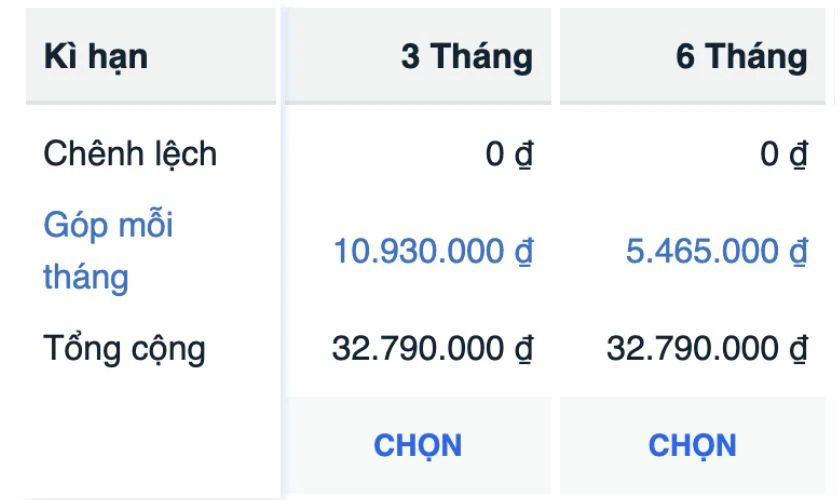 Trả góp qua OnePay, chọn kỳ hạn miễn phí chuyển đổi 3-6 tháng