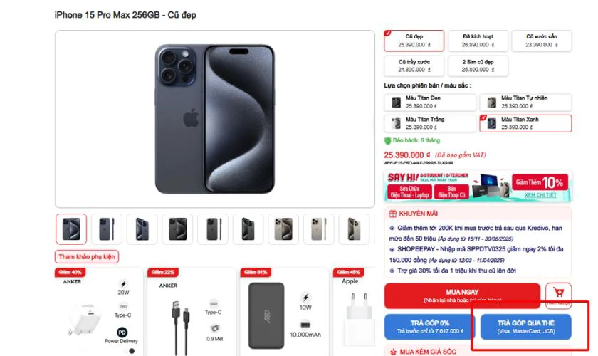 Bước 1: Chọn sản phẩm cần thanh toán