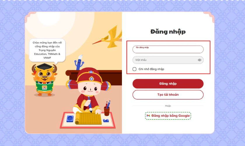Điền tên đăng nhập và mật khẩu