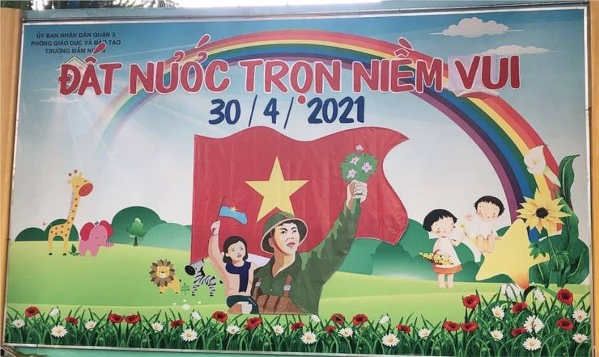 Trang trí 30/4 1/5 ở trường học đơn giản