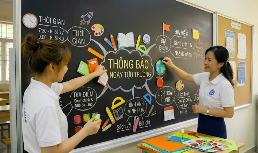 Cách trang trí bảng thông báo ngày tựu trường