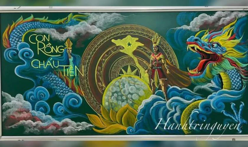 Mẫu vẽ bảng Giỗ Tổ Hùng Vương 10 3 đẹp, độc đáo 2026