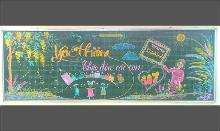 Trang tr&iacute; bảng khai giảng 2025 chủ đề thầy c&ocirc; đẹp nhất