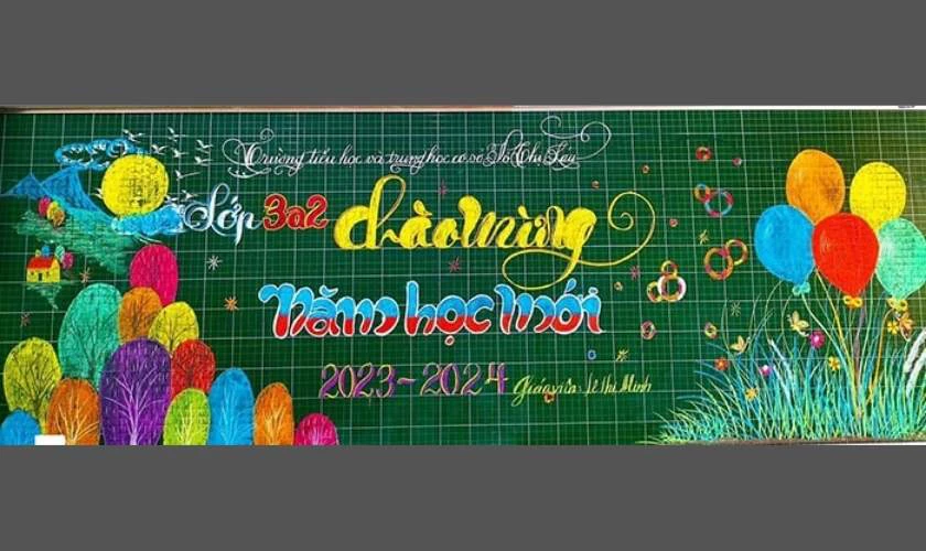Trang tr&iacute; bảng khai giảng bắt mắt với nhiều m&agrave;u sắc rực rỡ