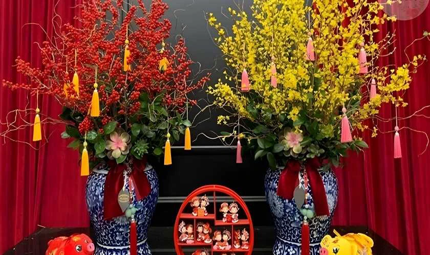 Trang trí gian hàng Tết bằng gốm sứ đẹp mới