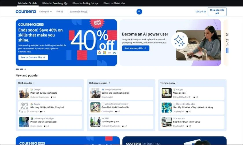 Coursera là nền tảng học trực tuyến nổi tiếng, cung cấp hàng nghìn khóa học