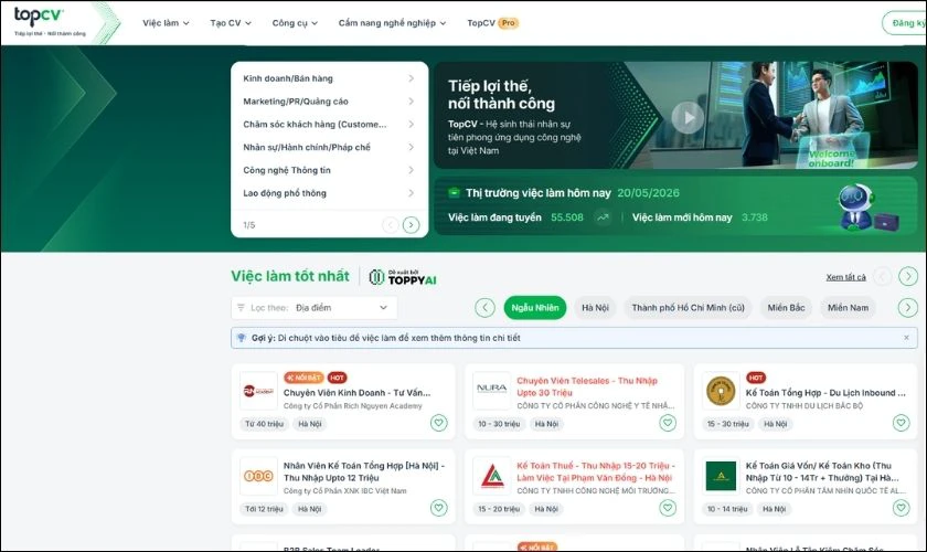 TopCV là nền tảng tuyển dụng và tạo CV phổ biến