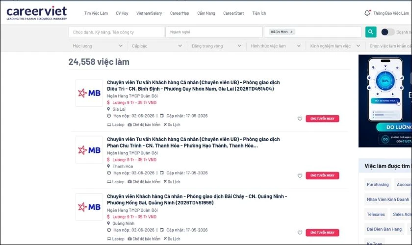 careerviet.vn là cổng thông tin việc làm uy tín với nhiều doanh nghiệp lớn