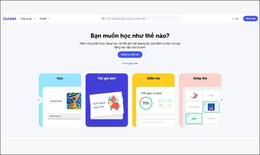 Quizlet là nền tảng học tập giúp sinh viên ghi nhớ kiến thức nhanh