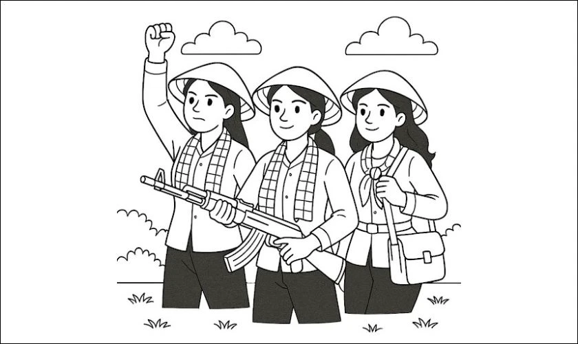Tranh vẽ 3 cô du kích