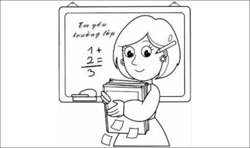 Tranh vẽ tô màu chủ đề lớp học, cô giáo
