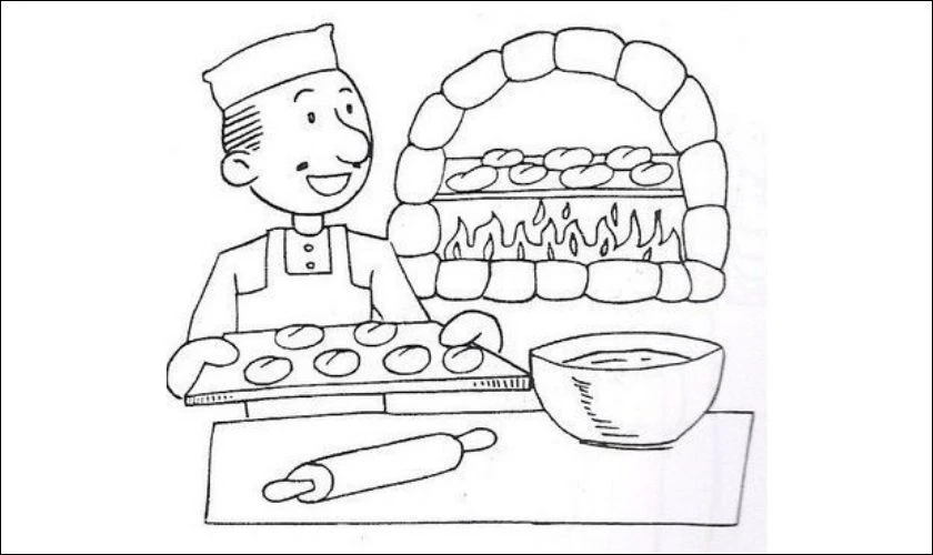 Hình vẽ đầu bếp đang làm bánh