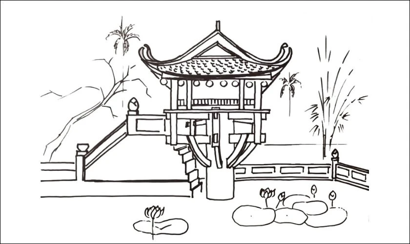 Tranh vẽ Chùa Một Cột