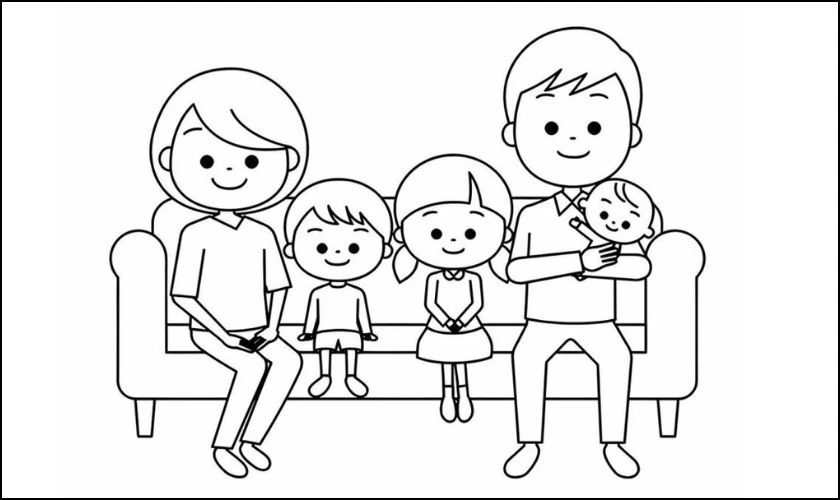 Tranh t&ocirc; m&agrave;u cho b&eacute; chủ đề gia đ&igrave;nh CUTE