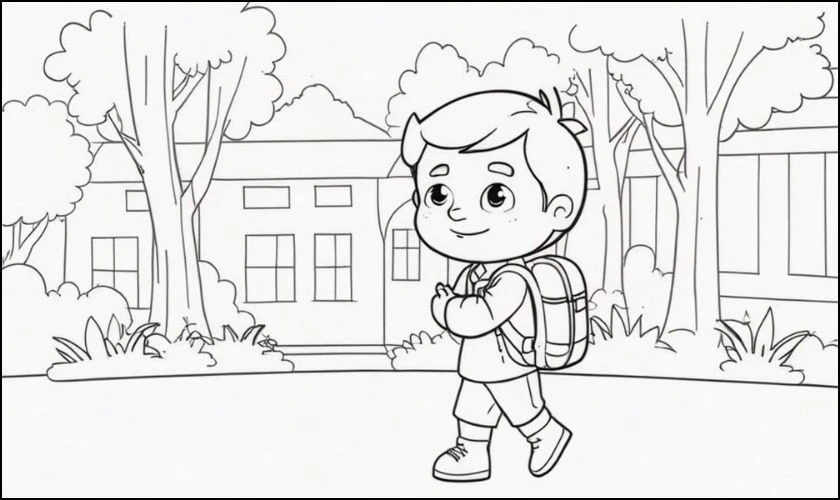 Tranh t&ocirc; m&agrave;u cho b&eacute; chủ đề trường học cute