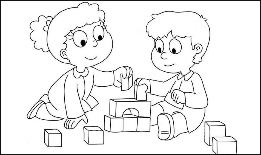 Tranh t&ocirc; m&agrave;u cho b&eacute; chủ đề bạn b&egrave; đơn giản