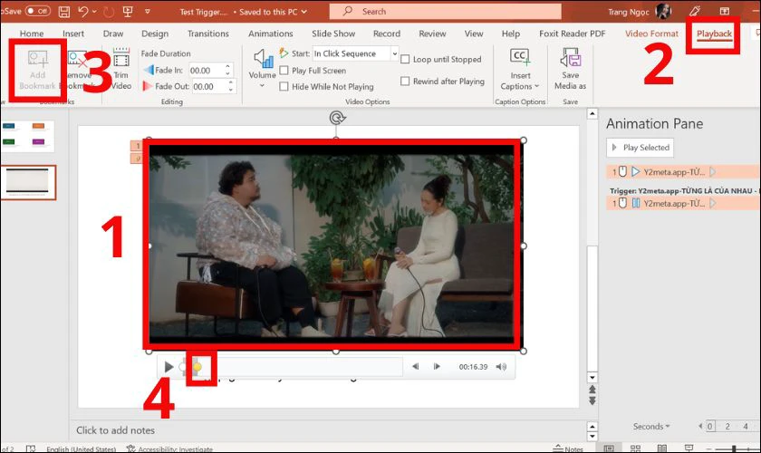 V&agrave;o Playback v&agrave; chọn Add Bookmark