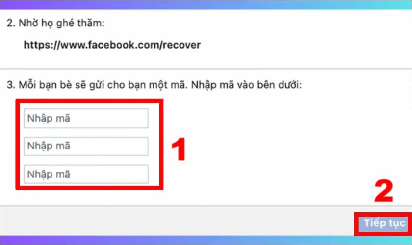 Điền 3 m&atilde; bảo mật m&agrave; bạn nhận được từ bạn b&egrave; v&agrave;o