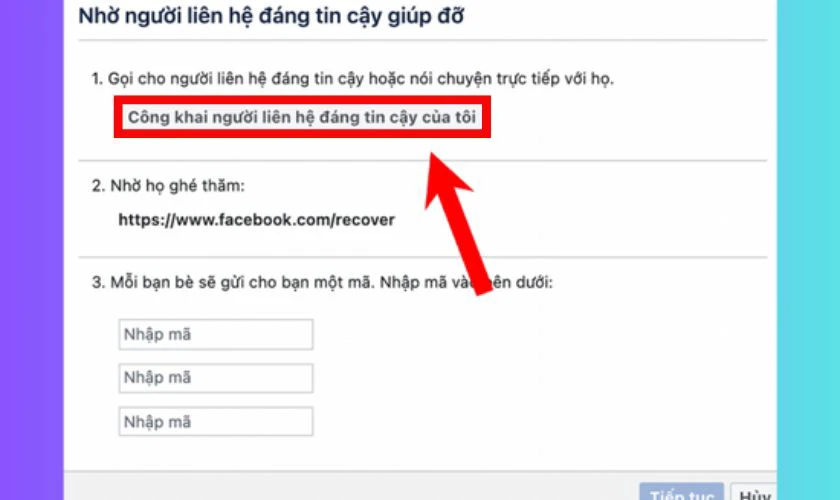Chọn C&ocirc;ng khai người li&ecirc;n hệ đ&aacute;ng tin cậy của t&ocirc;i