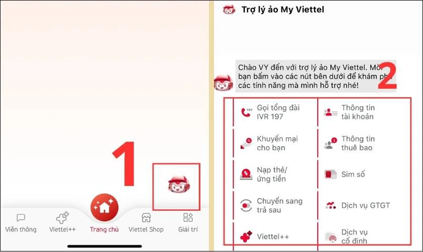 Lựa chọn vấn đề m&agrave; bạn muốn được trợ l&yacute; ảo Viettel giải quyết