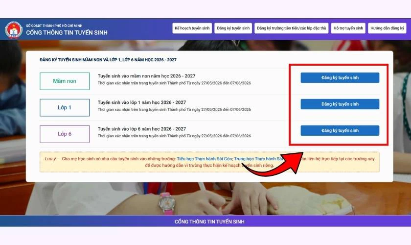 tuyensinhdaucap.hcm.edu.vn đăng nhập trên máy tính - Bước 1, 2