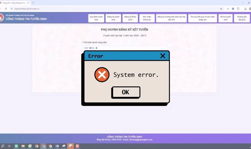 Lỗi thường gặp khi đăng nhập tuyensinhdaucap.hcm.edu.vn