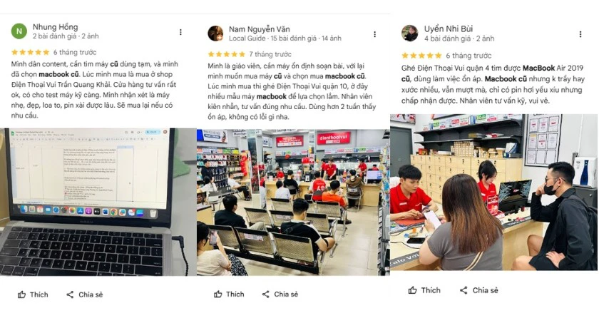 Đ&aacute;nh gi&aacute; Google Map của cửa h&agrave;ng MacBook cũ Điện Thoại Vui