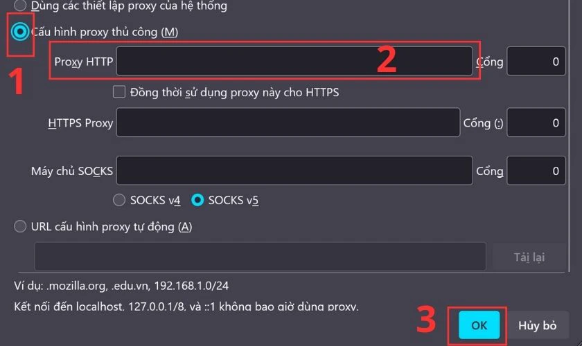 Bạn chọn v&agrave;o Cấu h&igrave;nh Proxy thủ c&ocirc;ng