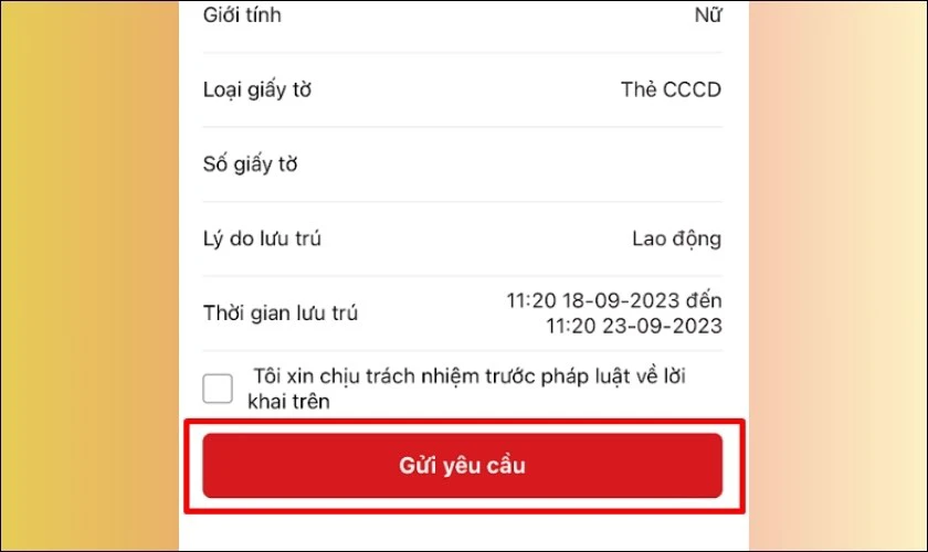 Kiểm tra lại thông tin và chọn Gửi yêu cầu
