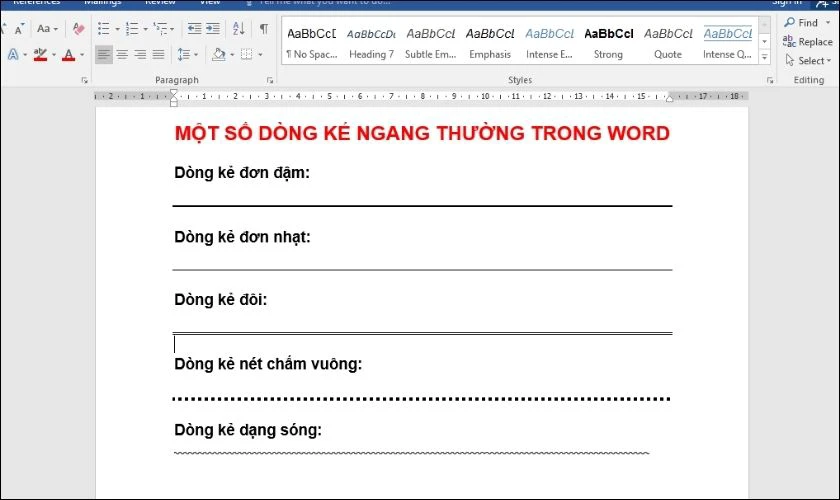Một số kiểu đường kẻ ngang, chấm trong Word