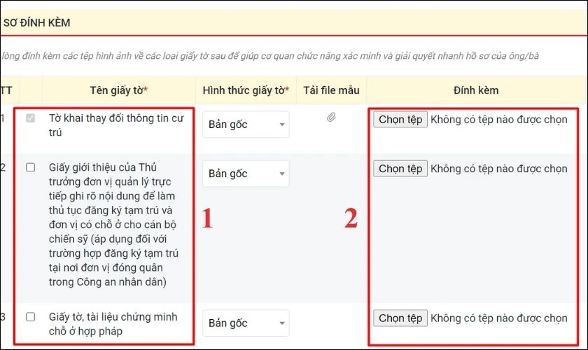 Lựa chọn loại giấy tờ khai báo và nhấn Chọn tệp