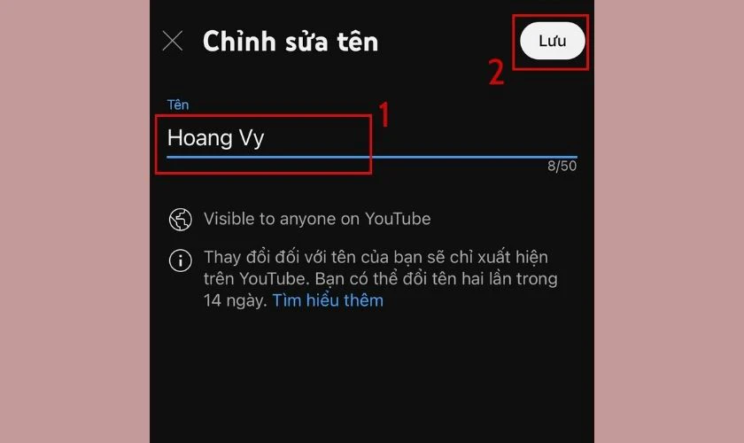 Điền t&ecirc;n mới muốn đổi trong mục T&ecirc;n v&agrave; nhấn Lưu 