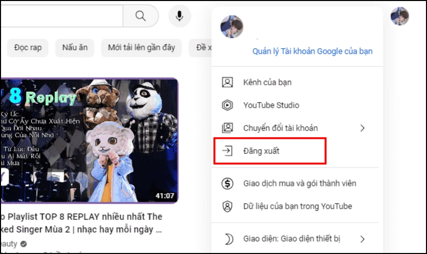 Chọn Đăng xuất hoặc Sign out
