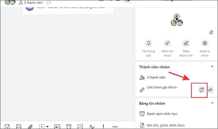 T&igrave;m mục Link tham gia nh&oacute;m v&agrave; nhấn v&agrave;o biểu tượng 2 &ocirc; vu&ocirc;ng