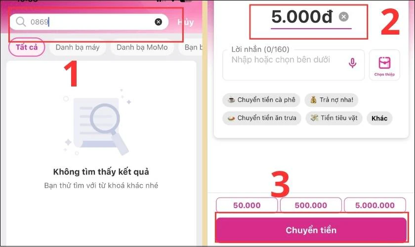 Nhập số điện thoại của người cần chuyển v&agrave; nhập số tiền