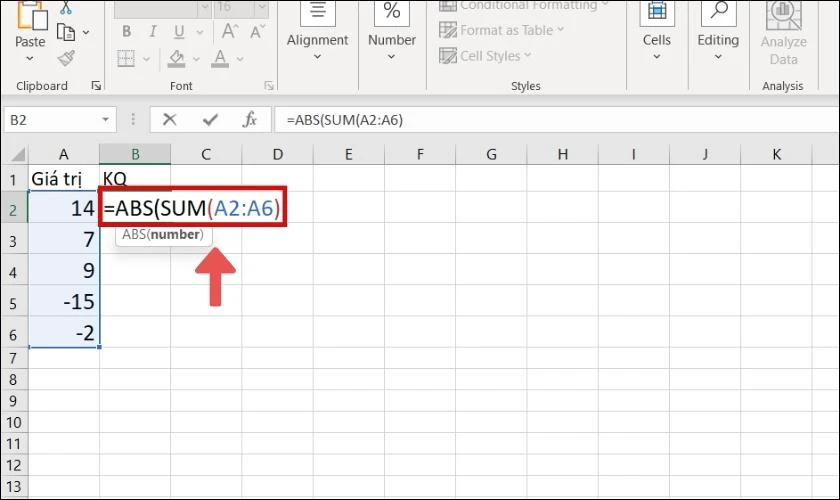 C&aacute;ch t&iacute;nh gi&aacute; trị tuyệt đối một &ocirc; với h&agrave;m ABS trong Excel 