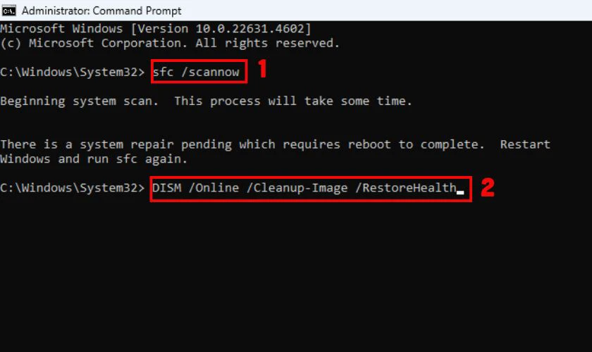 Sửa lỗi bằng Command Prompt