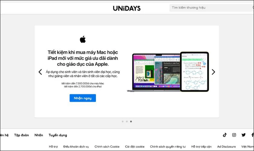 Lưu &yacute; x&aacute;c minh UNiDAYS Apple