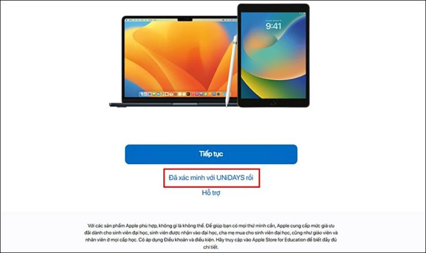 C&aacute;ch x&aacute;c minh UNiDAYS Apple - Bước 4: Khi qu&aacute; tr&igrave;nh x&aacute;c minh ho&agrave;n tất, bạn chỉ cần chọn Đ&atilde; x&aacute;c minh để ho&agrave;n tất