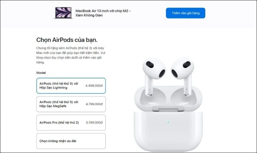 C&aacute;c bước mua h&agrave;ng với khuyến m&atilde;i UNiDAYS Apple - Bước 2: Bạn c&oacute; thể chọn n&acirc;ng RAM, SSD hoặc chip, tuy nhi&ecirc;n gi&aacute; th&agrave;nh sẽ thay đổi tương ứng