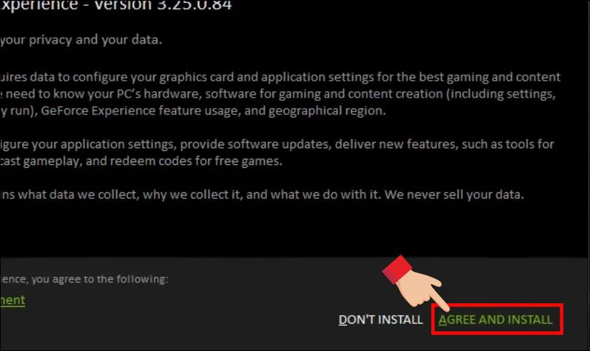 Chọn Agree And Install để bắt đầu qu&aacute; tr&igrave;nh c&agrave;i đặt