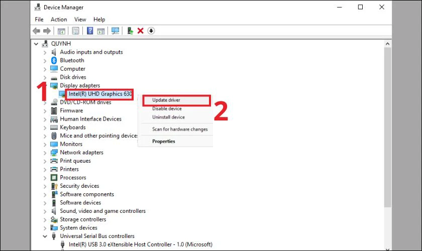 Mở rộng Device Manager v&agrave; chọn Update Driver